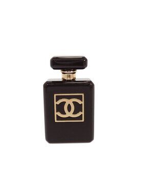 Chanel Perfume Bottle Brooch Metal Resin Black Gold CC Logo
